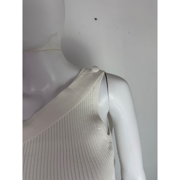 Commense Ribbed Knit‎ One Shoulder Top Sleeveless Asymmetric White Casual Size L - Picture 10 of 13
